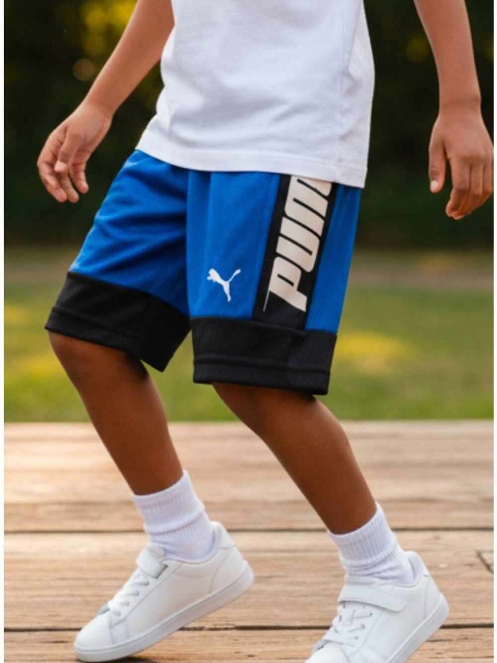 Puma Kids Blue & Black Athletic Shorts With Side Logo Comfortable Fit